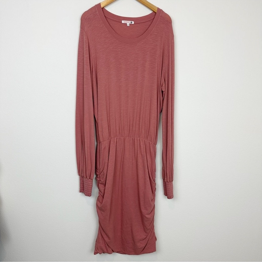 Sundry Pink Shirred Long Sleeve Bodycon Dress Size XL